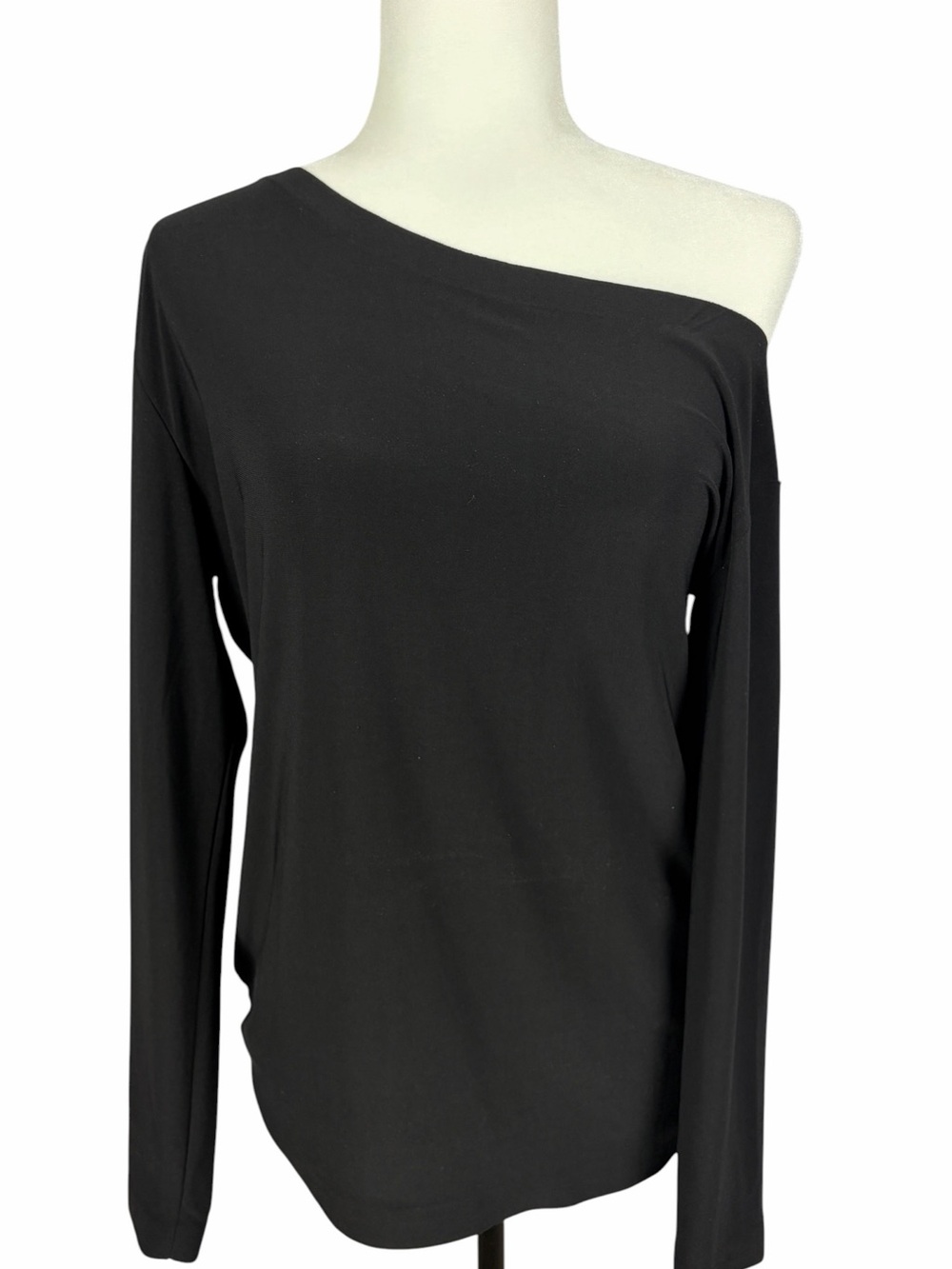 Norma Kamali Black One Shoulder Long Sleeve Stretch Top Size Medium 38